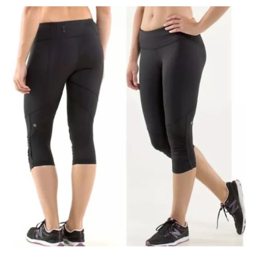 Lululemon Ruffle Seam Black Crop Pant size 4